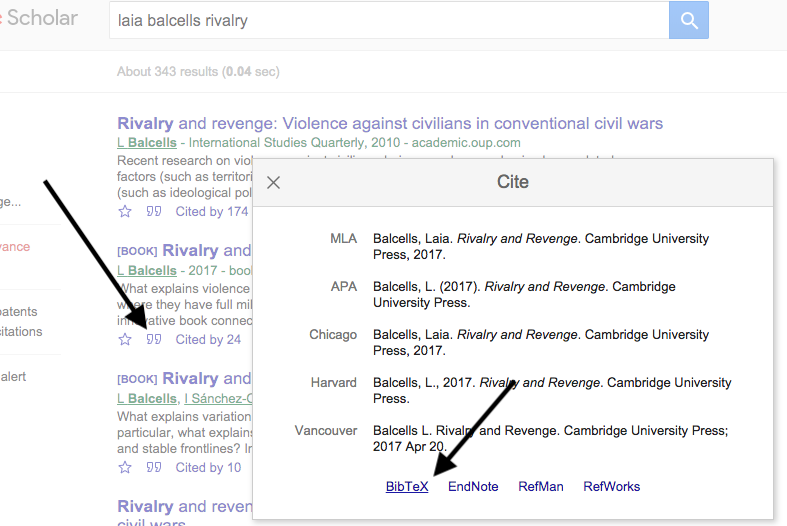 Using Google Scholar to get the bibtex citation info. (Probably old hat)