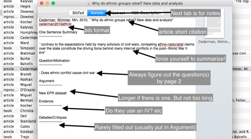 I copied this outline and filled out for each major article